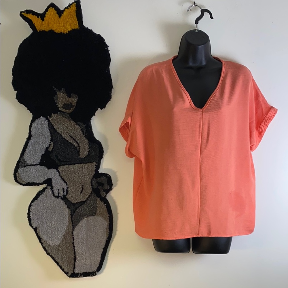 Orange Boxy Cuffed Sleeve Blouse
